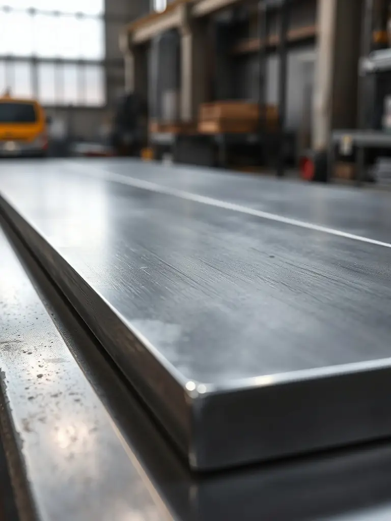 A high-angle close-up shot of a sheet of stainless steel with a brushed finish, showcasing its reflective surface and smooth texture, suitable for illustrating its use in modern appliances.